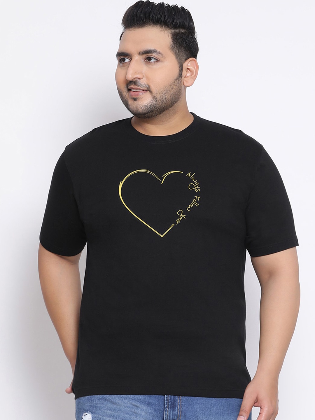 

YOLOCLAN Plus Size Men Black Solid Round Neck T-shirt