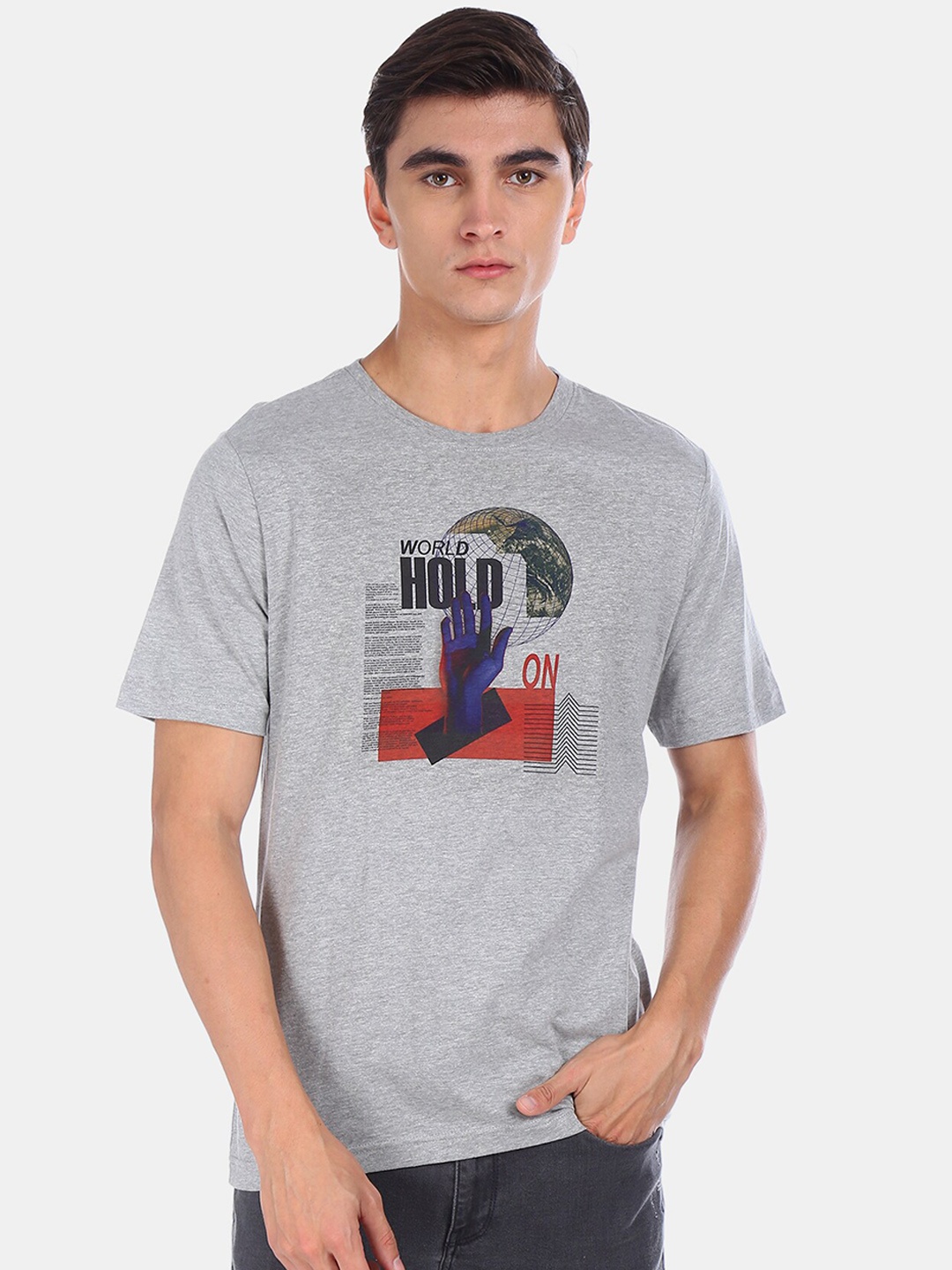 

Colt Men Grey Printed Round Neck T-shirt