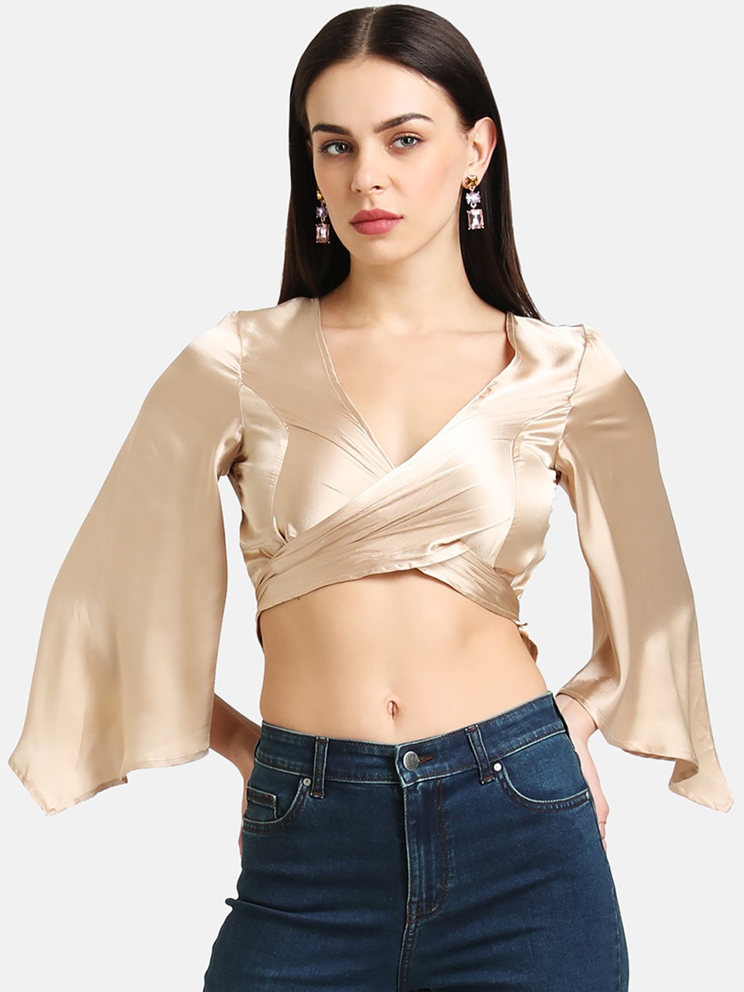 

Kazo Women Beige Solid High-Low Satin Top