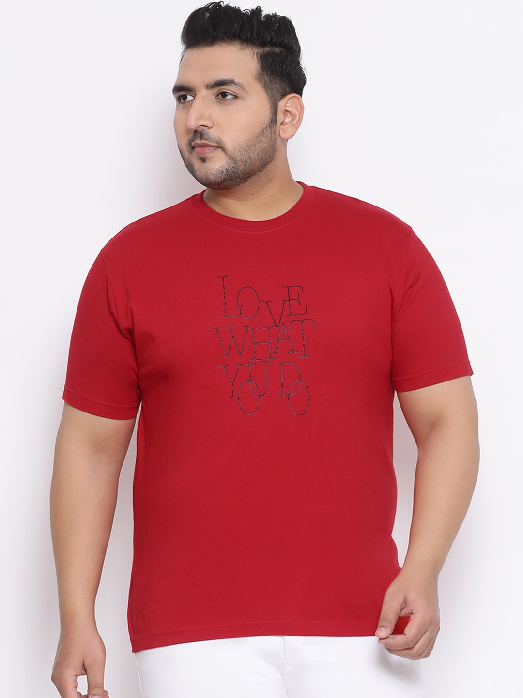 

YOLOCLAN Plus Size Men Red Printed Round Neck T-shirt