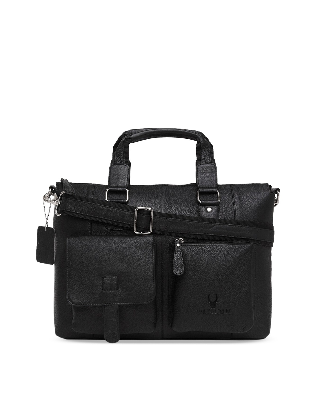 

WildHorn Men Black Textured 15 Inch Leather Laptop Bag
