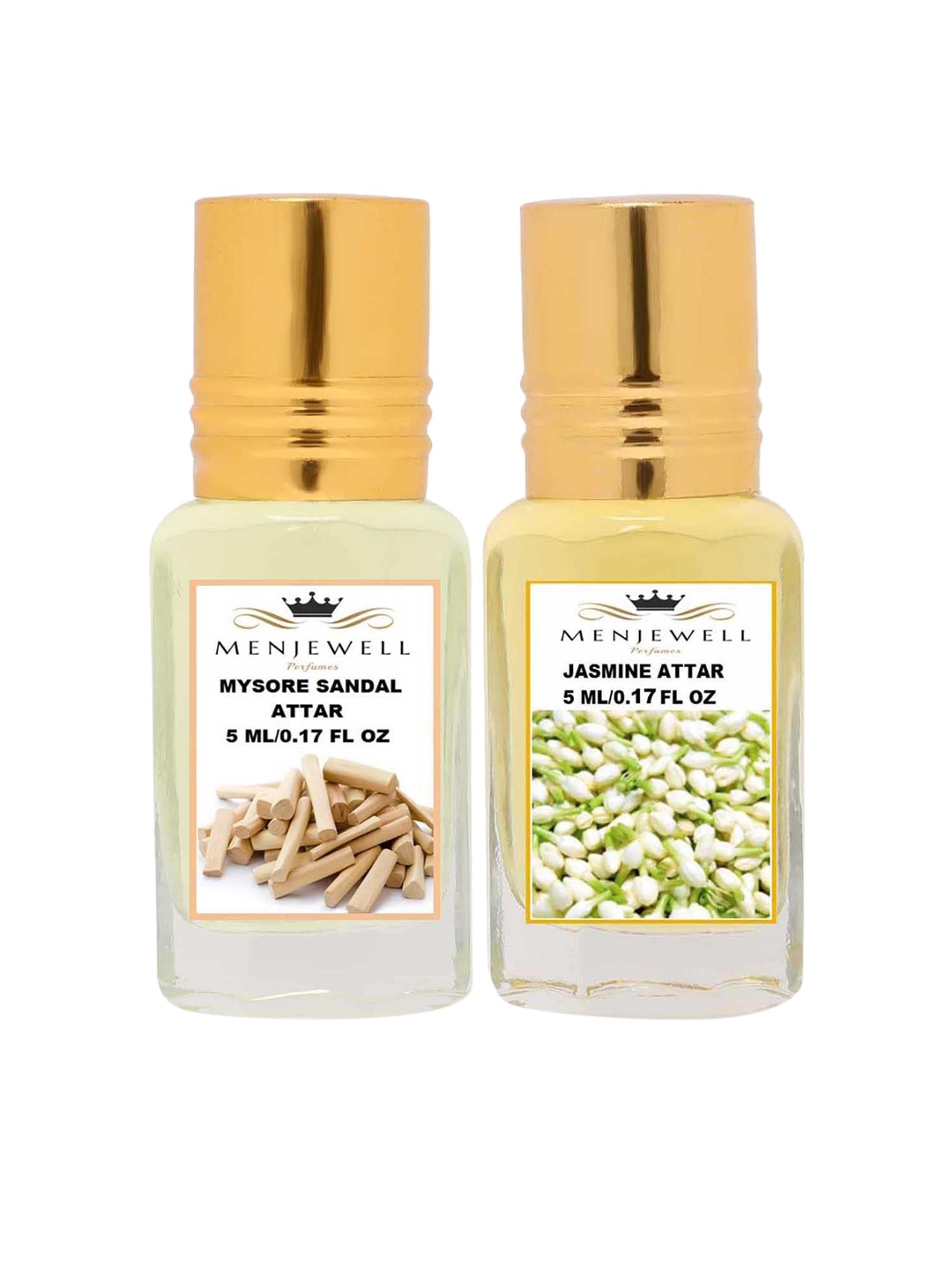 Menjewell Mysore Sandal & Jasmine Attar 10 ml Combo of 2, Yellow