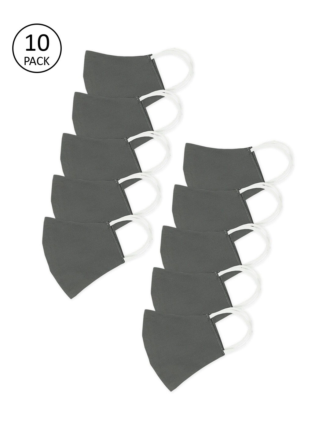 

MYTRIDENT Unisex Pack of 10 Charcoal Grey Solid 2-Ply Reusable Cloth Masks