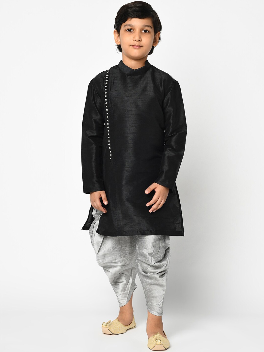 

DEYANN Boys Black & Grey Solid Kurta with Dhoti Pants