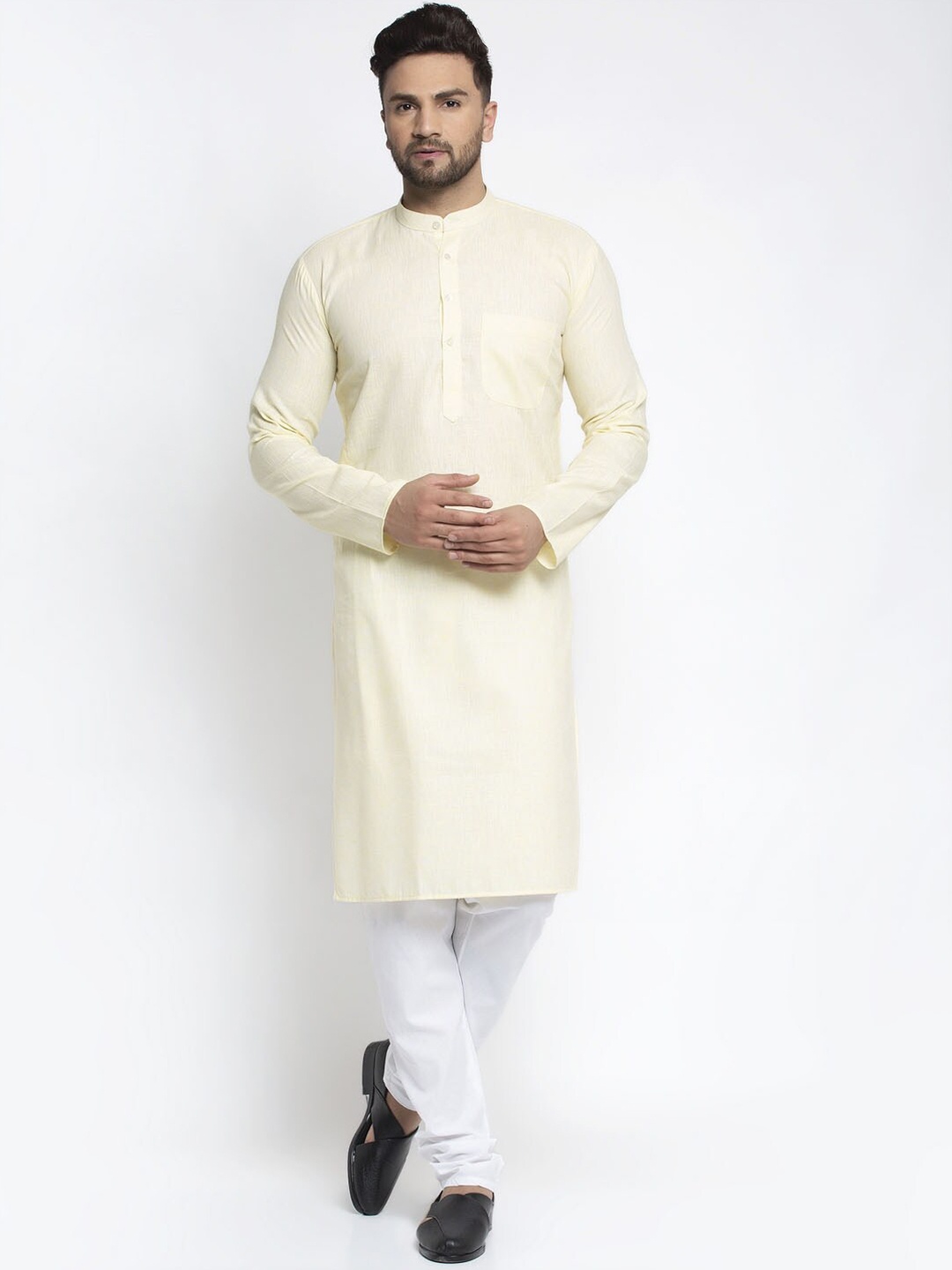 

Jompers Men Yellow Solid Kurta with Churidar
