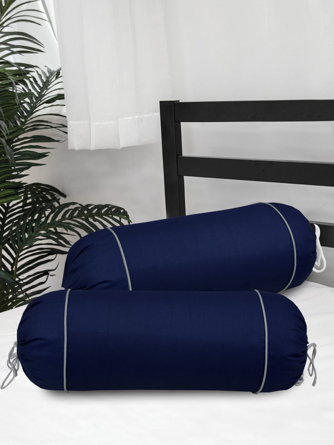 Set Of 2 Navy-Blue Solid Bolster Covers