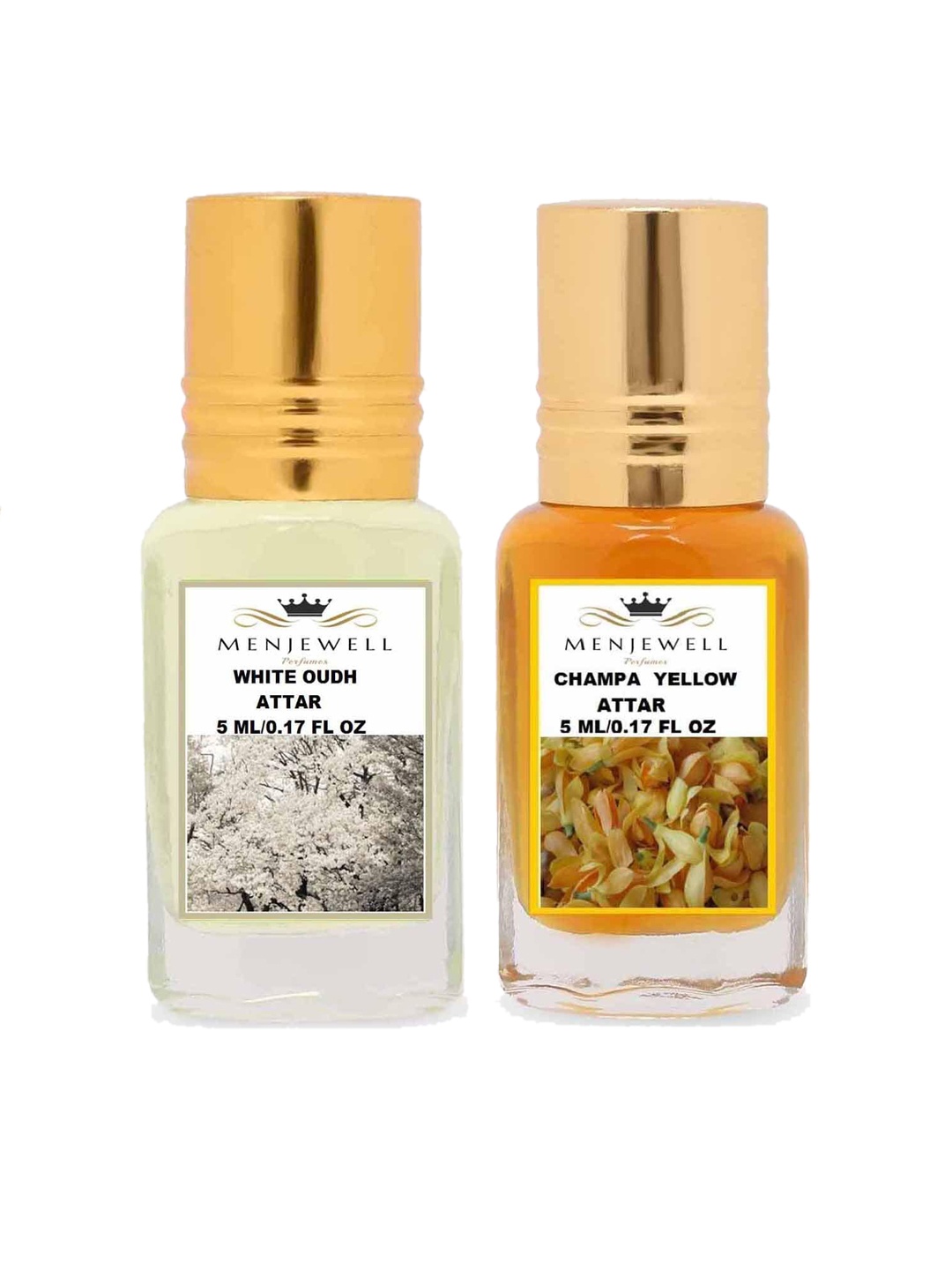 Menjewell White Oudh & Champa Yellow Attar 10ml Combo of 2, Green