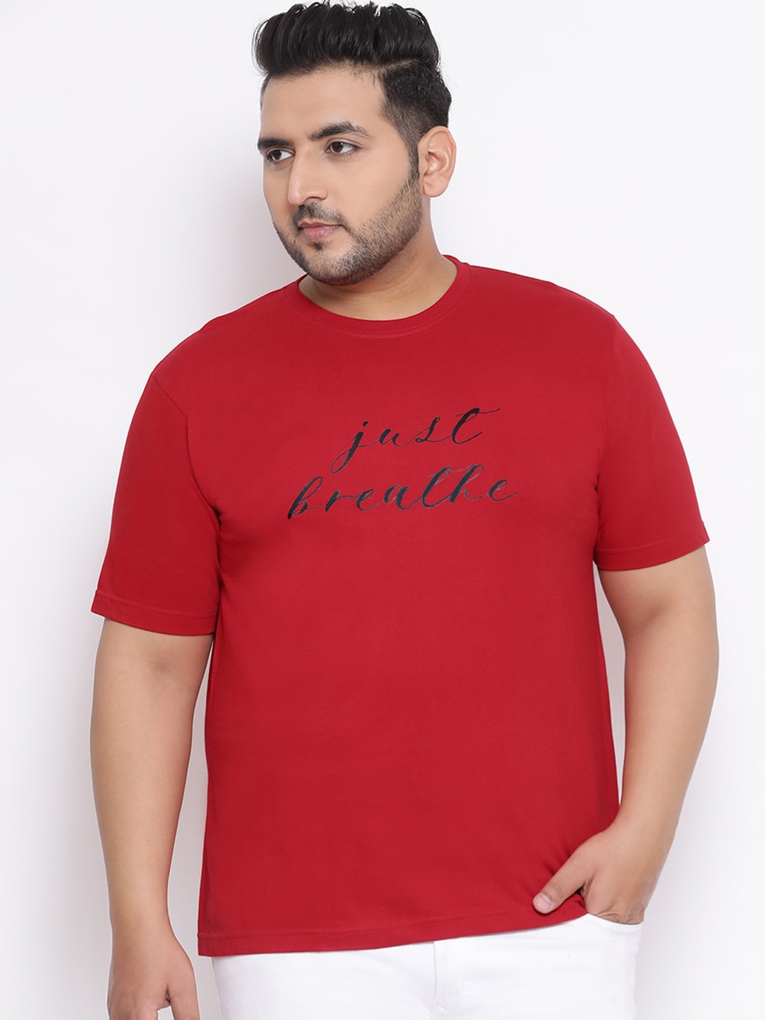 

YOLOCLAN Plus Size Men Red Printed Round Neck T-shirt