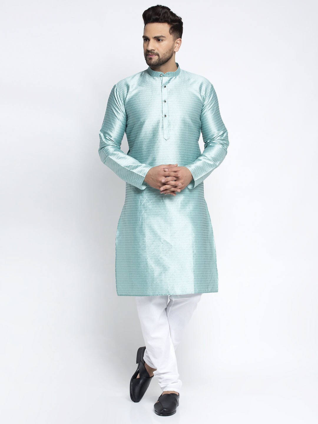 

Jompers Men Turquoise Blue & White Solid Kurta with Churidar