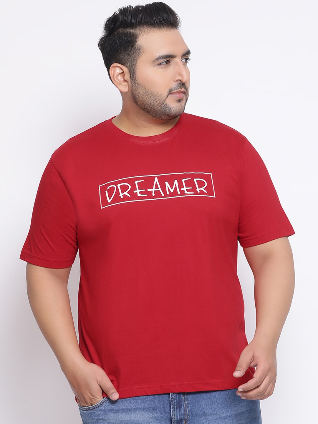 

YOLOCLAN Plus Size Men Red Printed Round Neck T-shirt