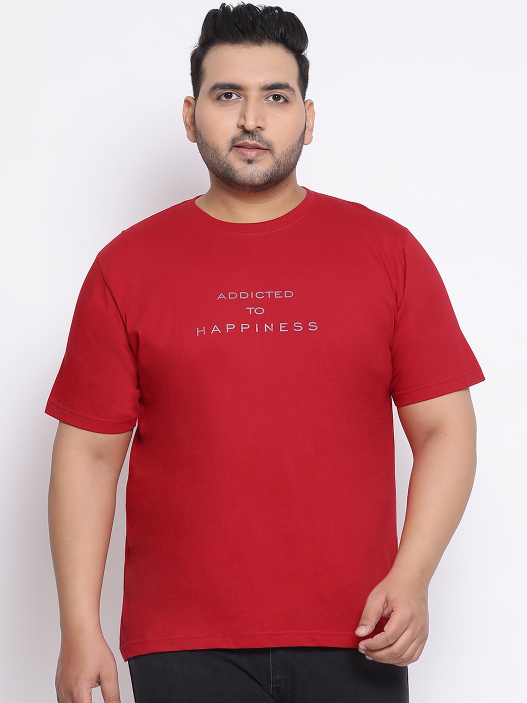 

YOLOCLAN Plus Size Men Red Printed Round Neck T-shirt