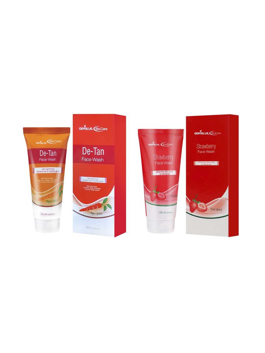 

GEMBLUE BioCare De tan & Strawberry Face Wash 150ml (Combo of 2), Orange