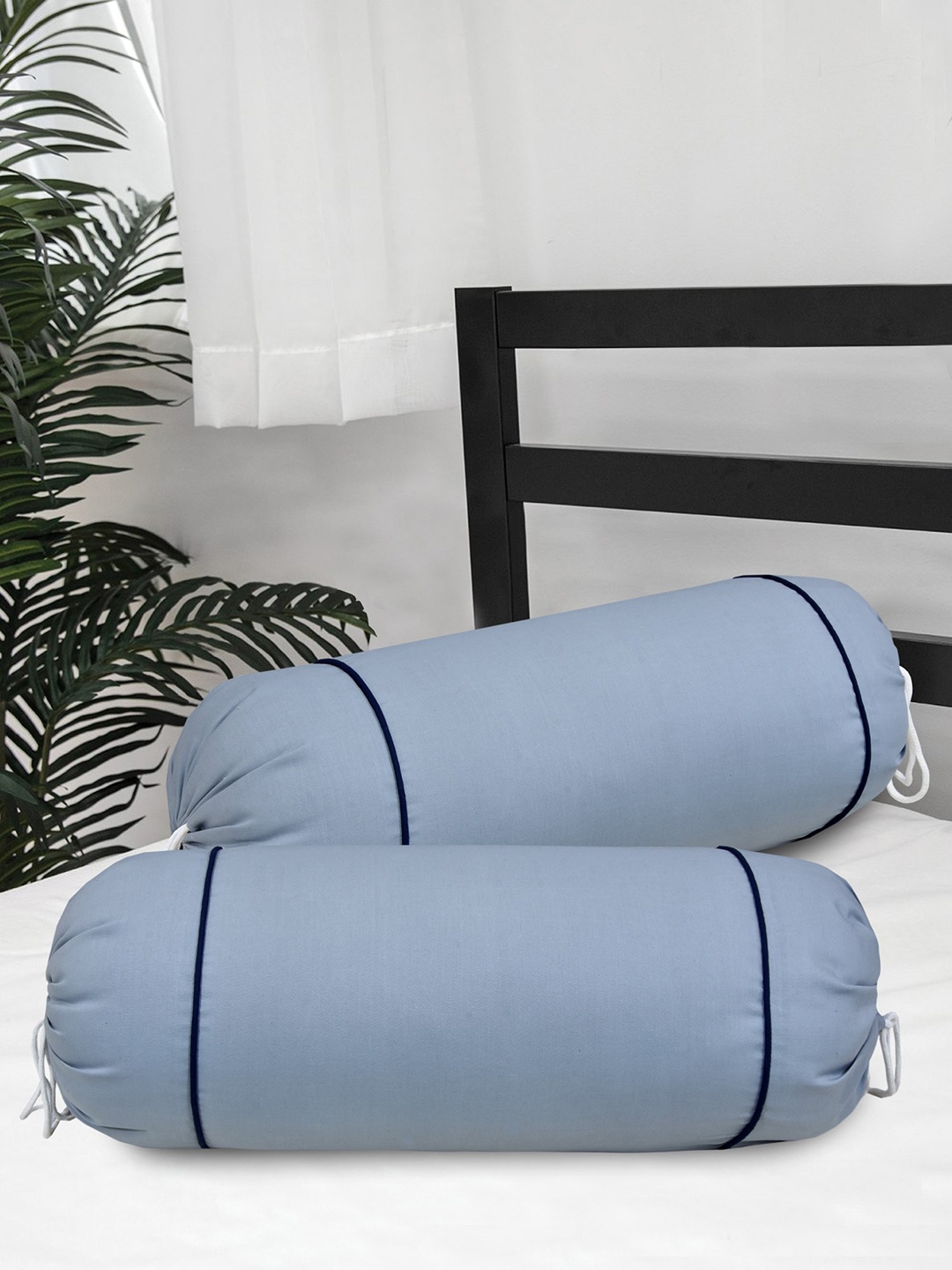 

Clasiko Set of 2 Blue Solid 300 TC Cotton Bolster Covers
