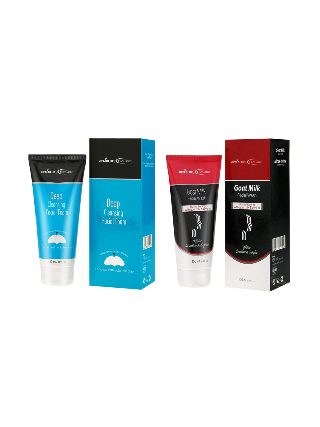 

GEMBLUE BioCare Deep Cleansing Facial Foam & Goat Milk Face Wash, 150ml (Combo of 2), Blue
