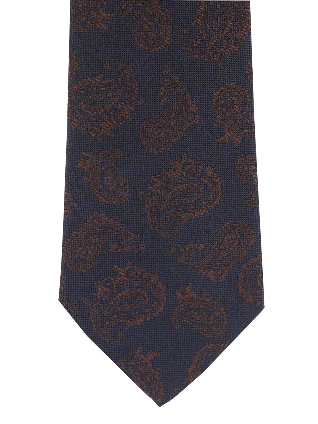 

The Tie Hub Men Navy Blue & Brown Woven Design Silk Broad Tie
