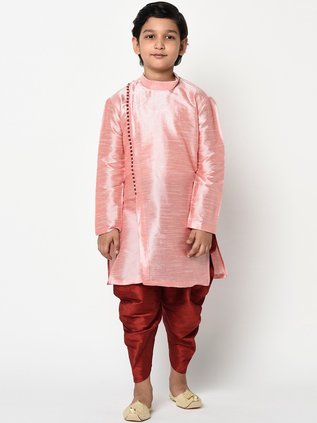 

DEYANN Boys Peach-Coloured & Red Solid Kurti with Pyjamas