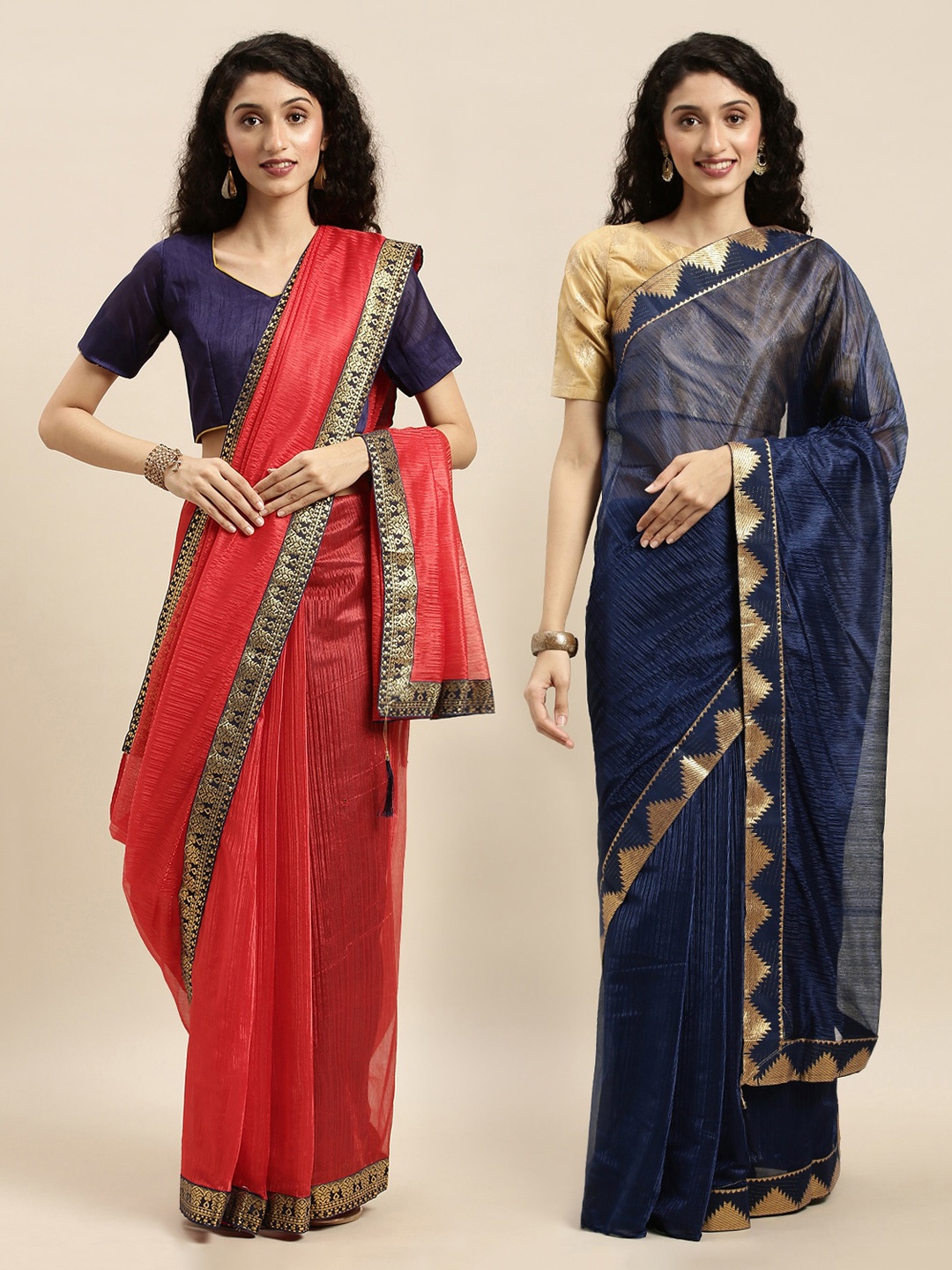 

Florence Red & Navy Blue Set of 2 Art Silk Solid Saree