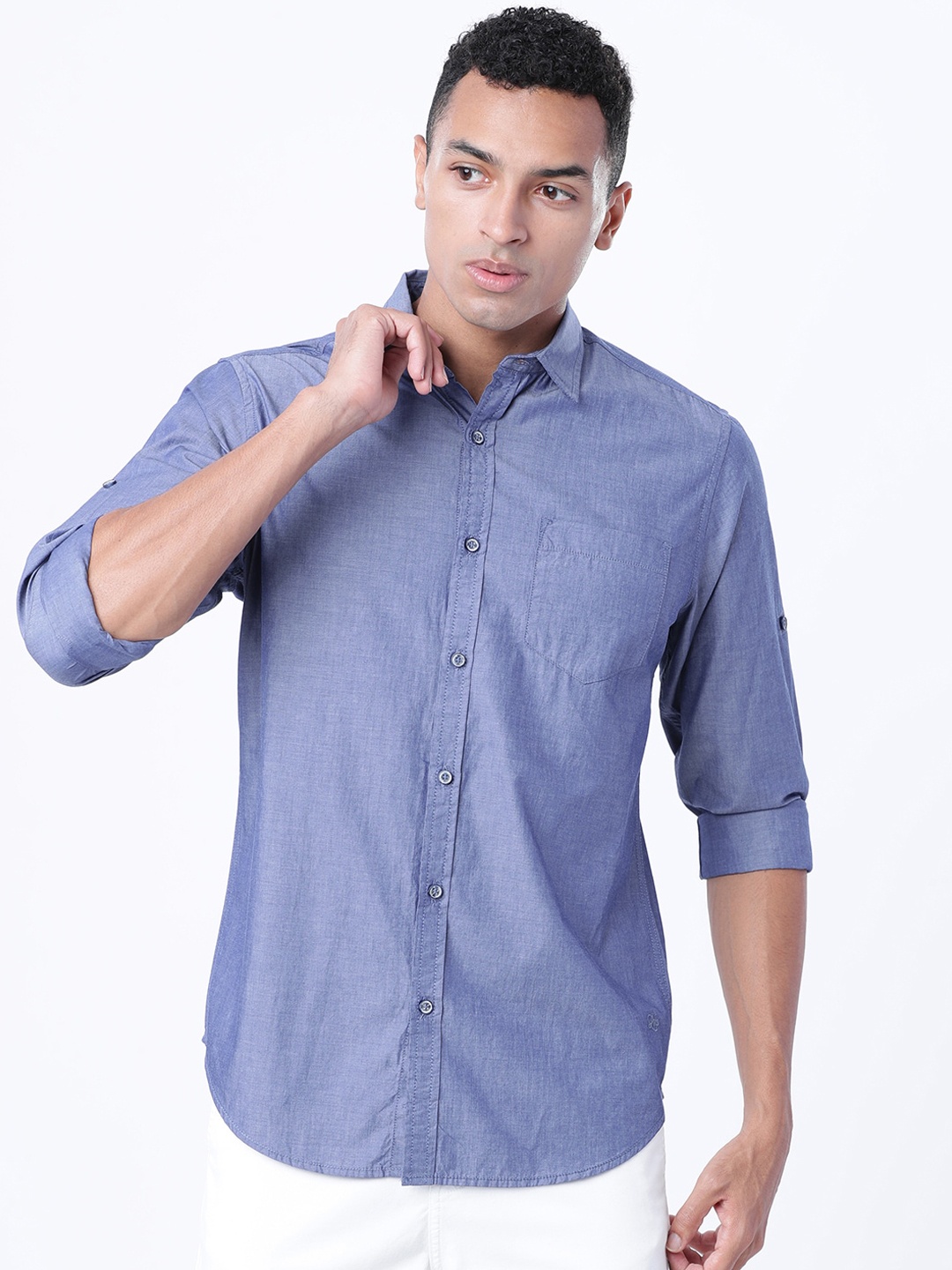 

LOCOMOTIVE Men Blue Slim Fit Solid Casual Shirt