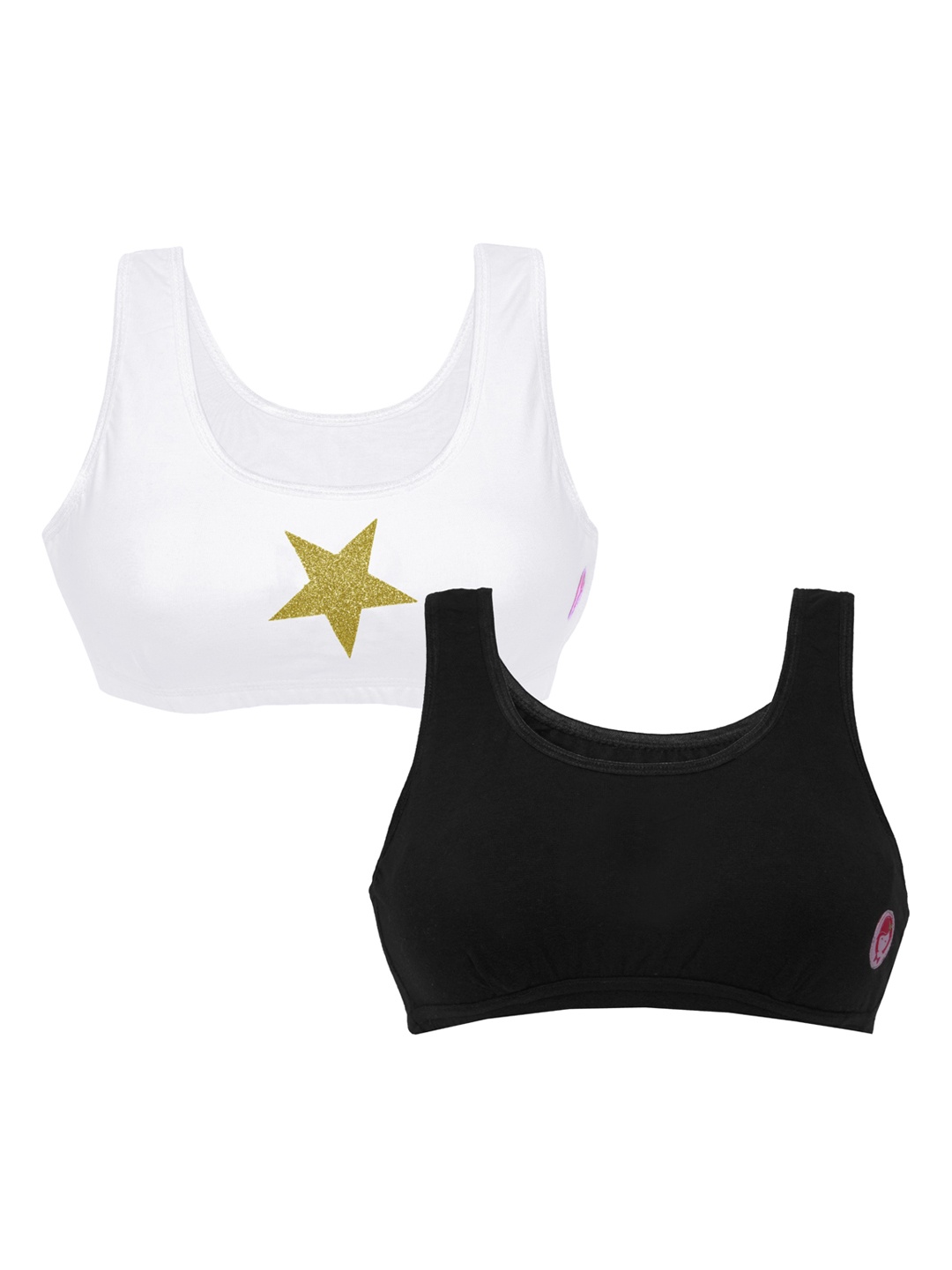 DChica White & Black Pack of 2 Printed Non-Wired Non Padded Beginner Sports Bras DCBRJN6512/xxs