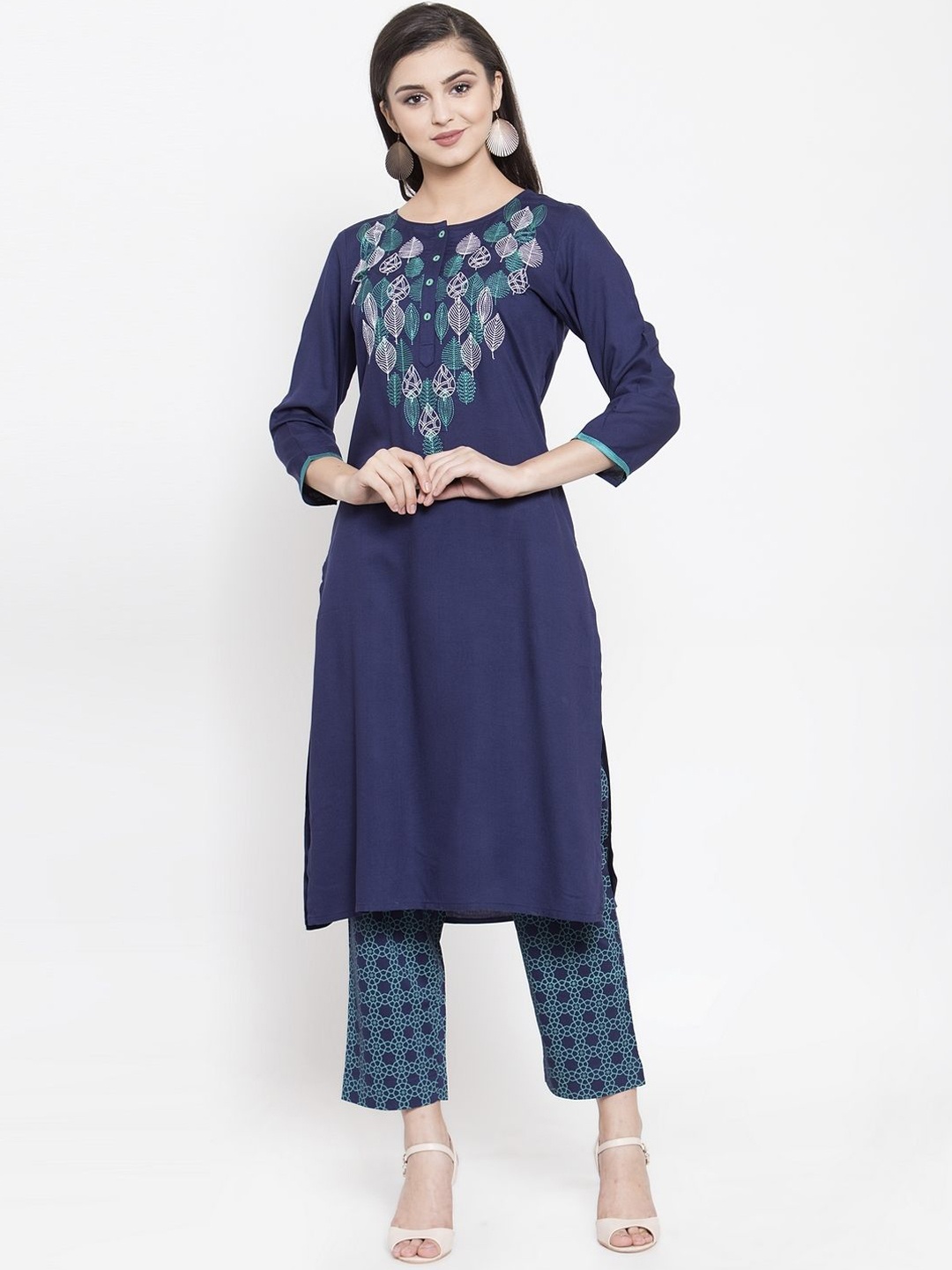 

The Kurta Express Women Blue Yoke Design Kurti with Trousers