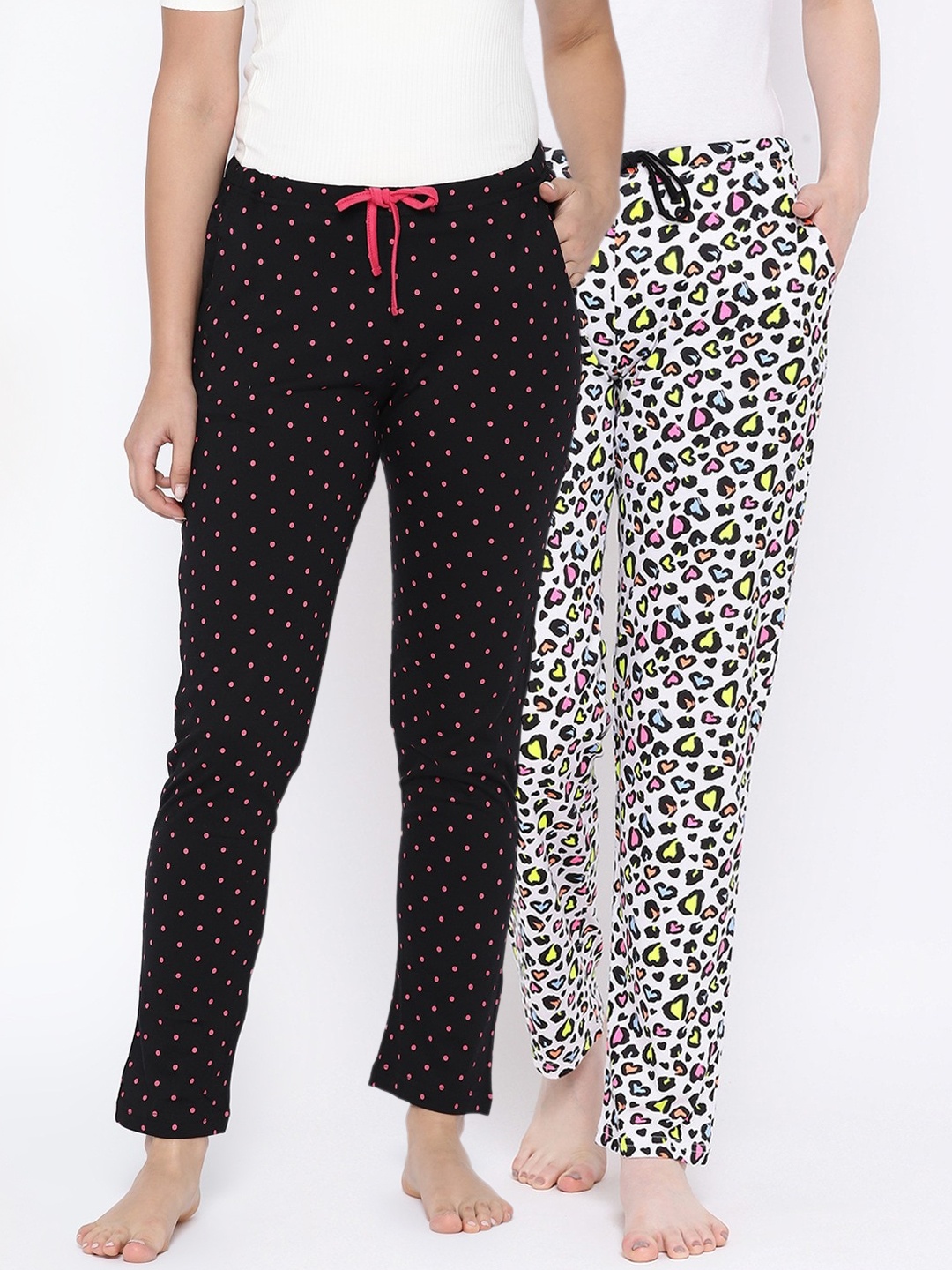 

Kanvin Women Pack Of 2 Printed Cotton Lounge Pants, Black