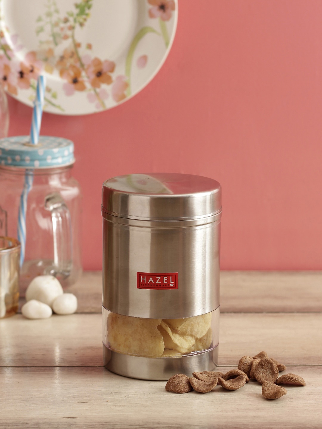 

HAZEL Set Of 3 Silver Stainless Steel Containers With Lids 600ml