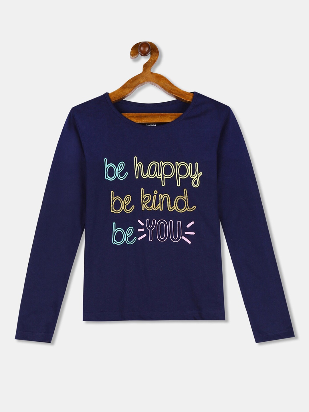 

Cherokee Girls Navy Blue Printed Round Neck Pure Cotton T-shirt