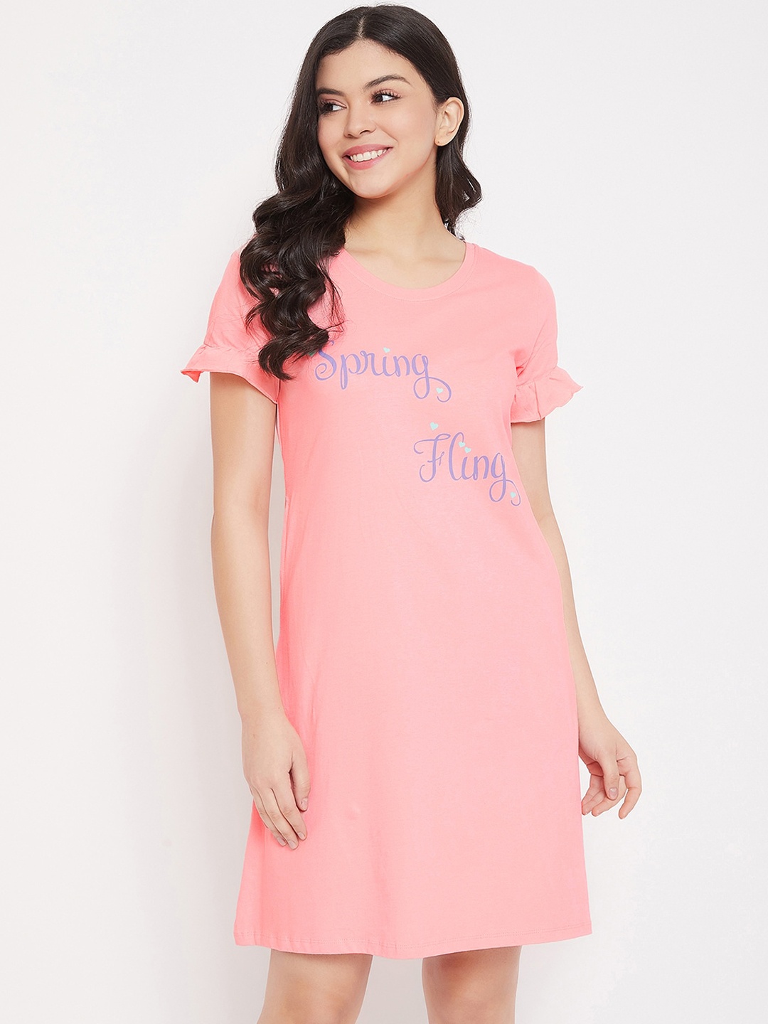 

Clovia Pink & Lavender Printed Nightdress