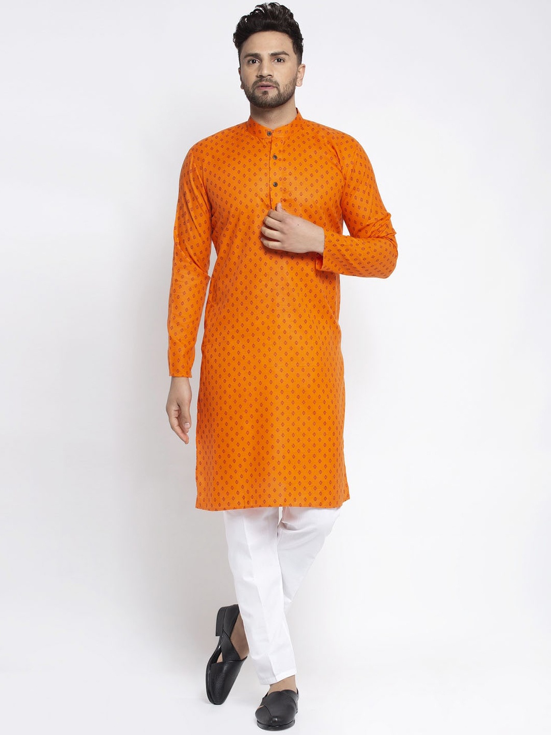 

Jompers Men Orange & White Printed Kurta with Pyjamas