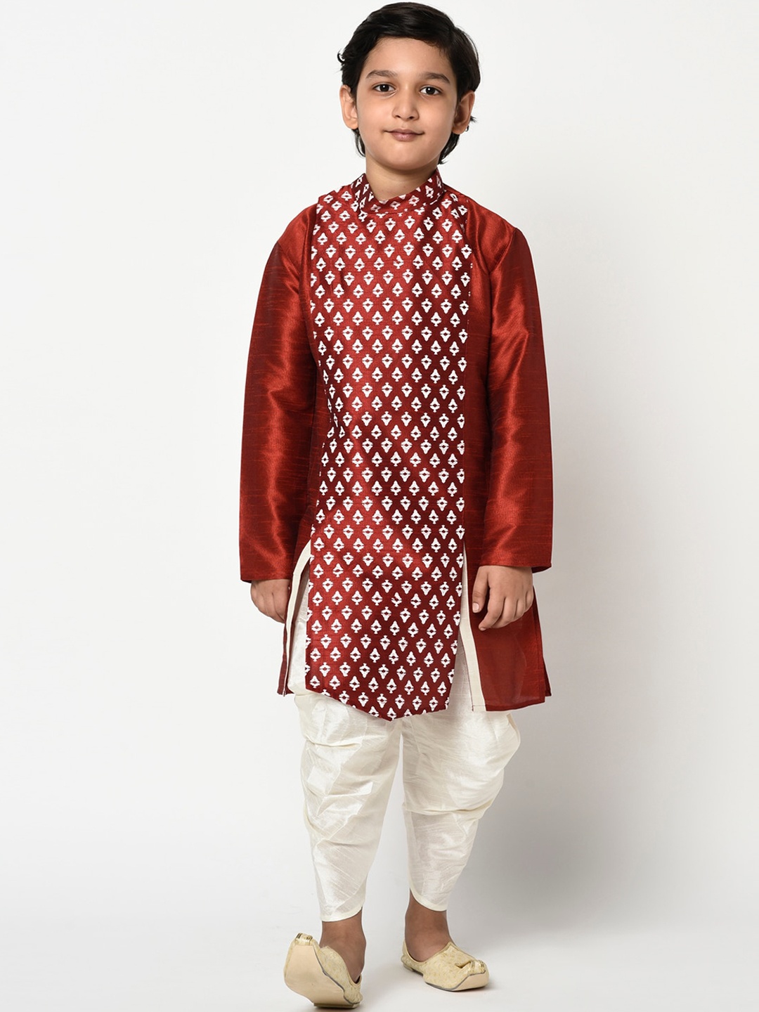 

DEYANN Boys Maroon & White Printed Kurta with Pyjamas