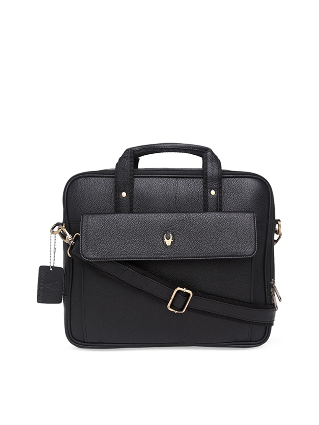

WildHorn Men Black Textured Genuine Leather 16 Inch Laptop Bag