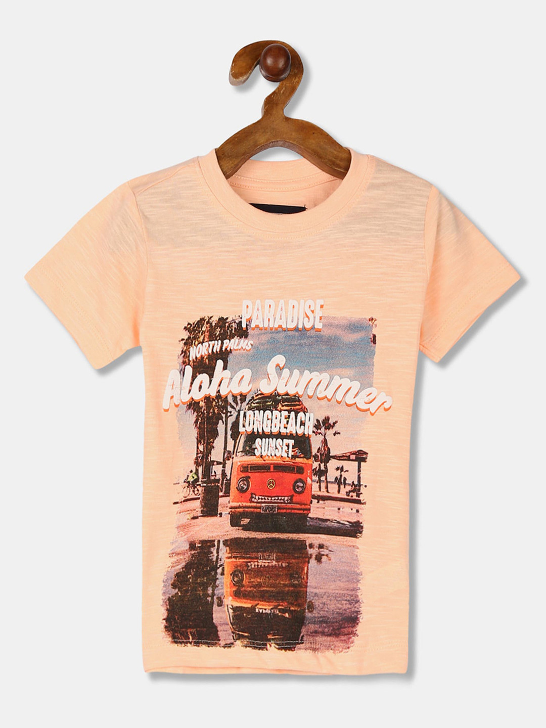 

Cherokee Boys Peach-Coloured Printed Round Neck T-shirt