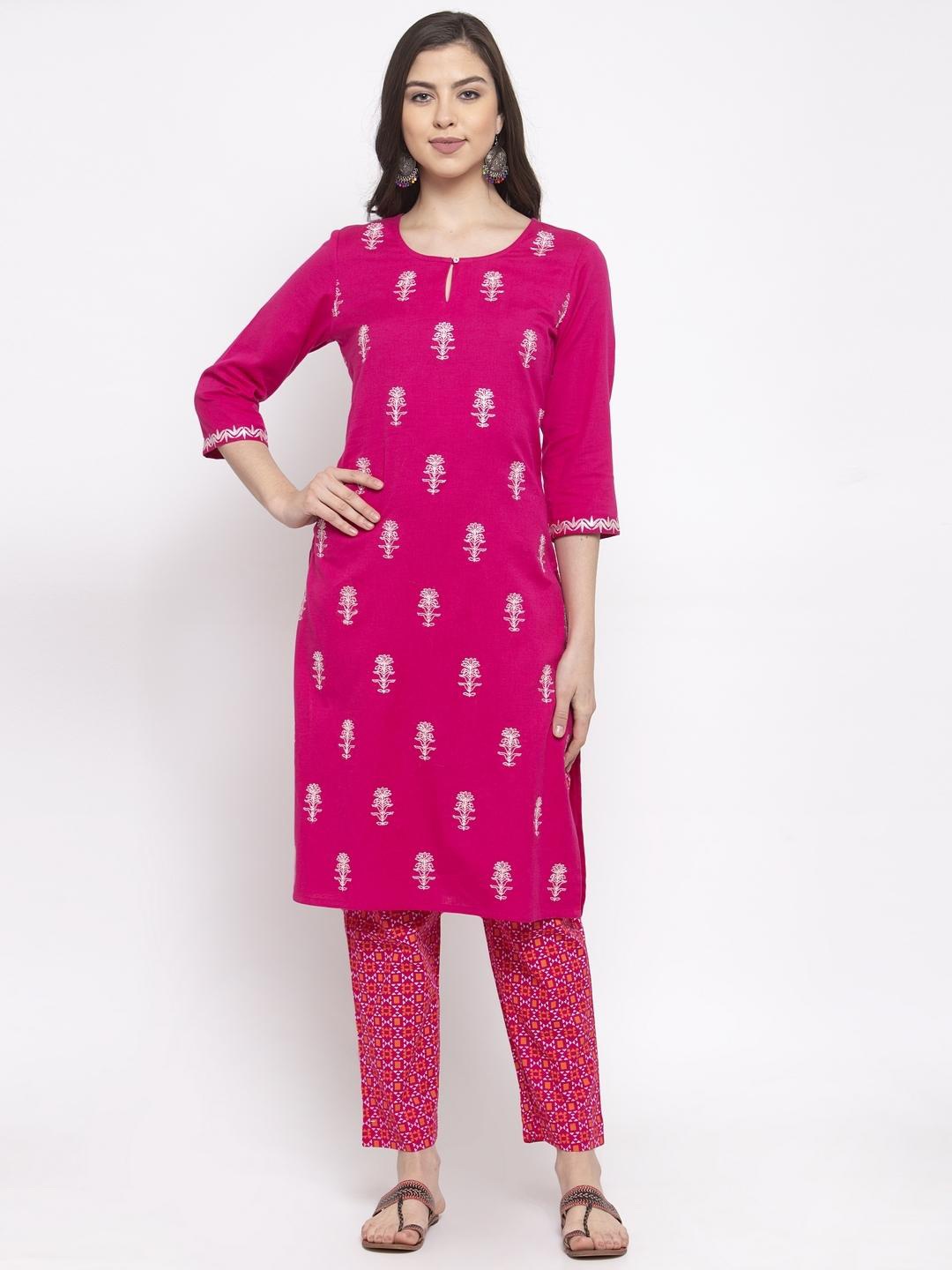 

The Kurta Express Women Pink Embroidered Kurta with Trousers