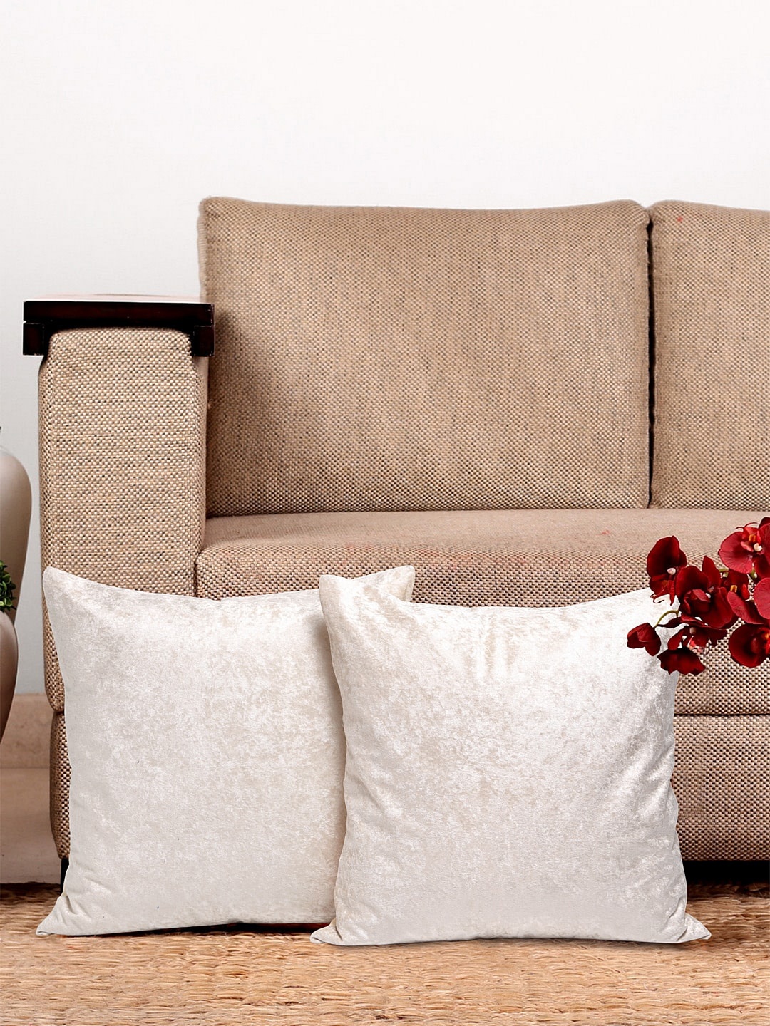 

HOSTA HOMES Cream-Coloured Set of 2 Solid Square Cushion Covers