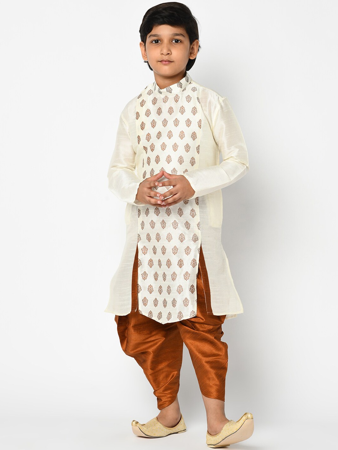 

DEYANN Boys Off-White & Mustard Yellow Printed Kurta with Patiala