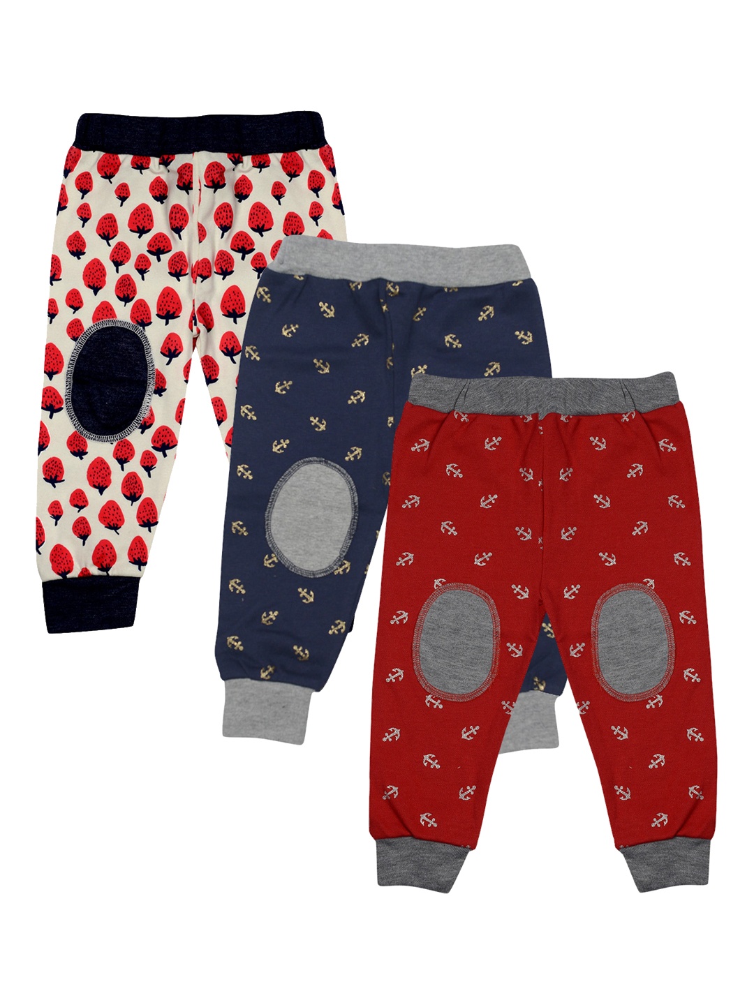 

Tiny Hug Infant Boys Pack of 3 Printed Slim-Fit Joggers, Red