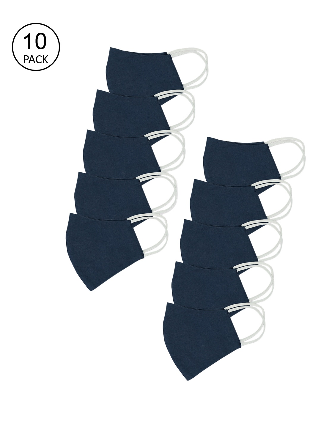 

MYTRIDENT Unisex Pack of 10 Navy Blue Solid 2-Ply Reusable Cloth Masks
