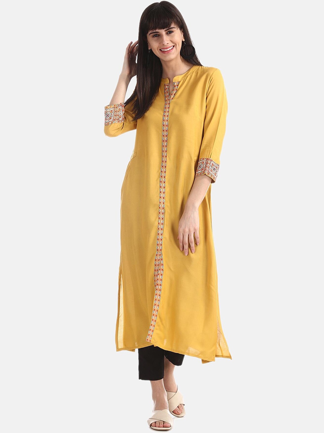 

Karigari Women Mustard Solid A-Line Kurta