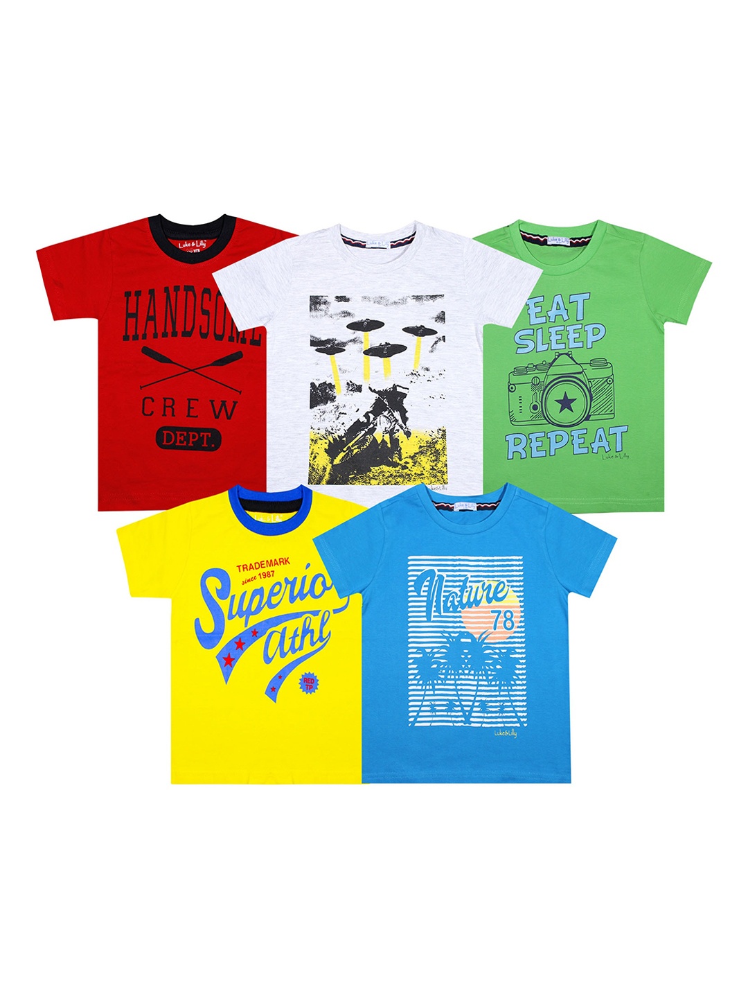 Luke & Lilly Boys Pack Of 5 Printed Round Neck T-shirts, Red