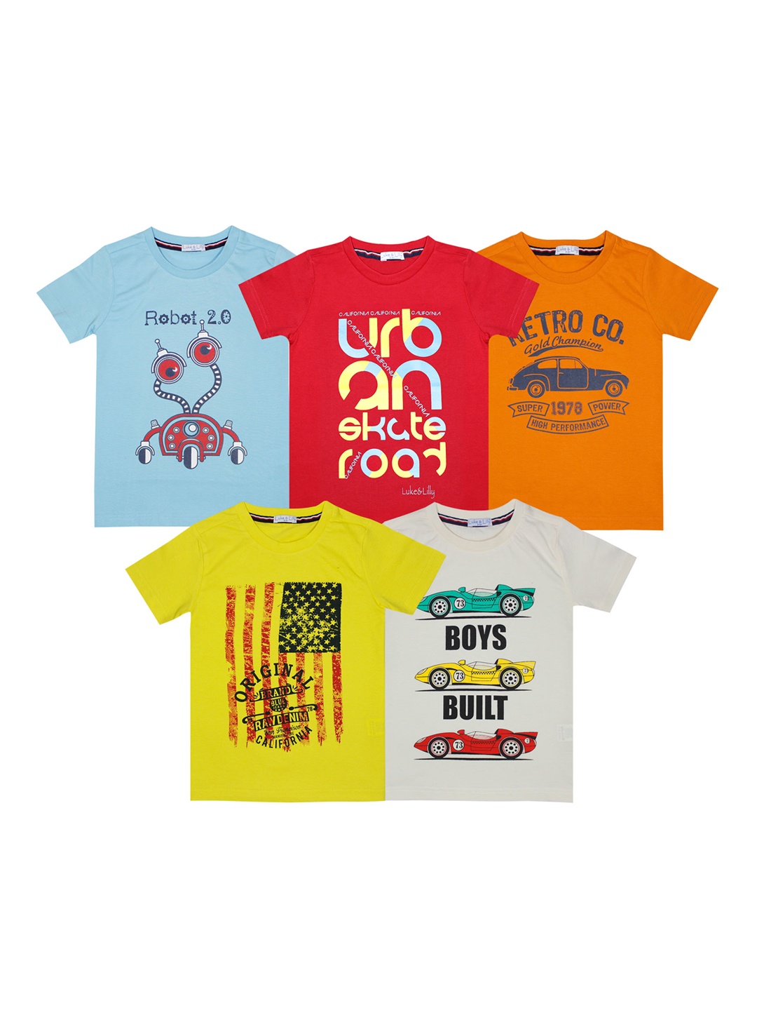 

Luke & Lilly Boys Pack Of 5 Printed Round Neck T-shirt, Multi