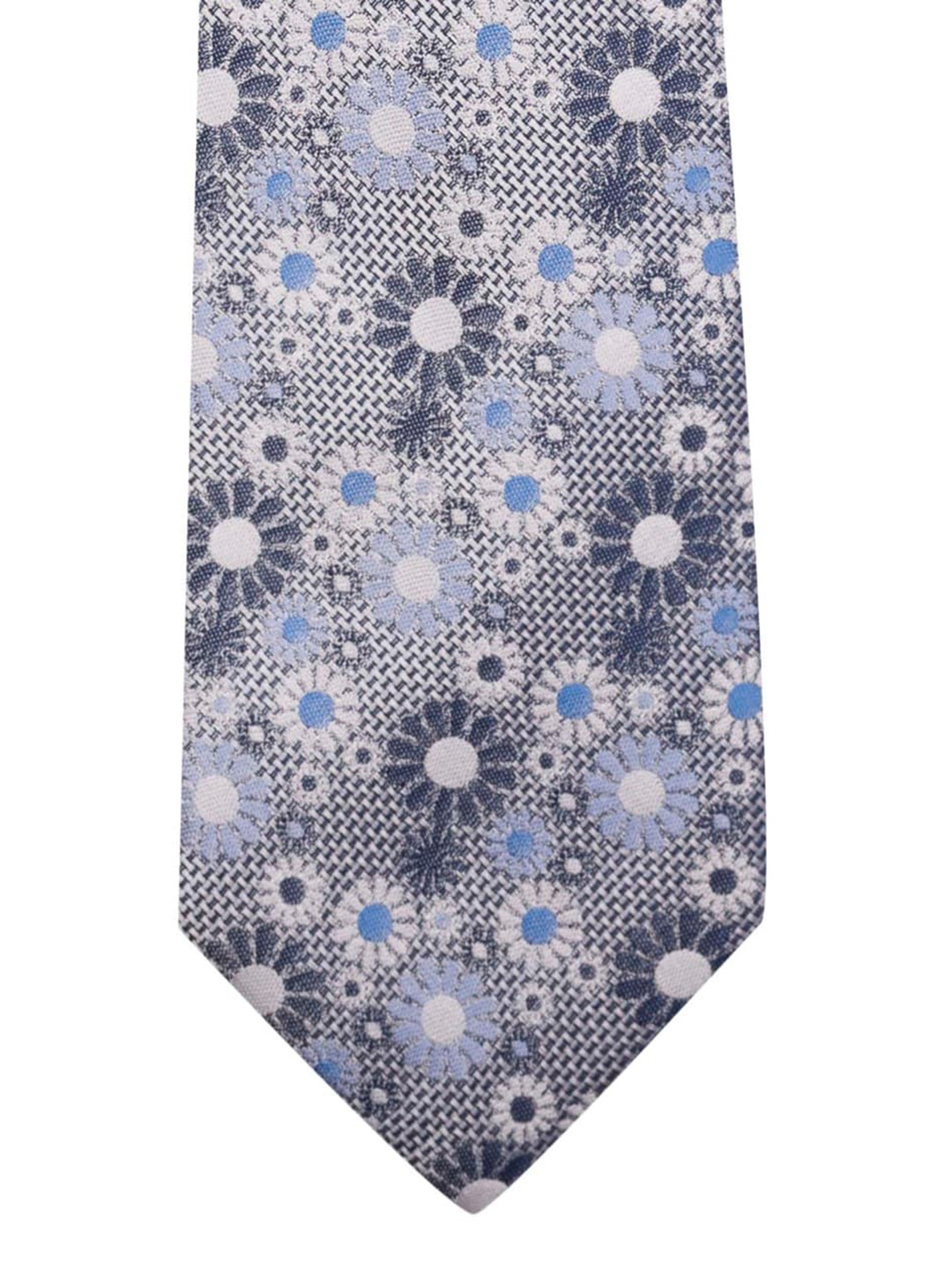 

The Tie Hub Men Grey & White Woven Design Silk Broad Tie