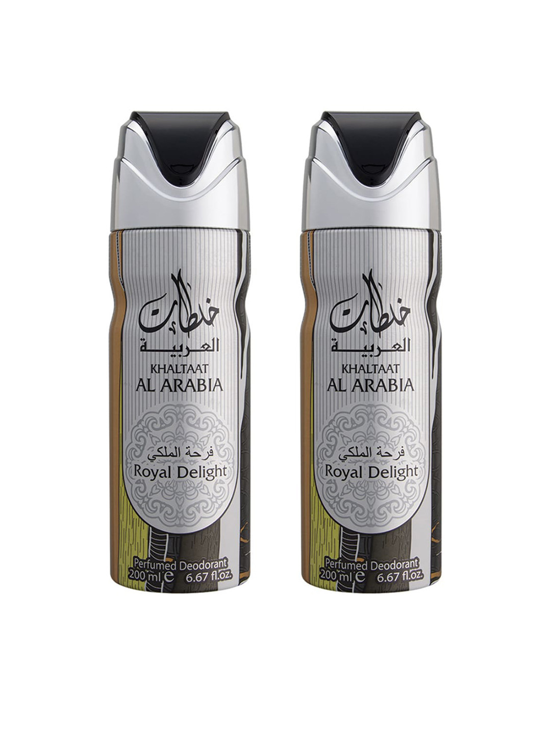 

Lattafa Set of 2 Khalaat Al Arabia Royal Delight Deodorants 200 ml, Grey