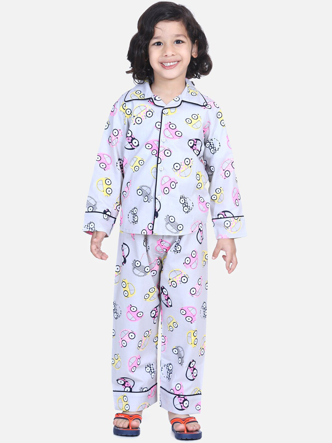 

BownBee Boys Grey & Pink Printed Night suit