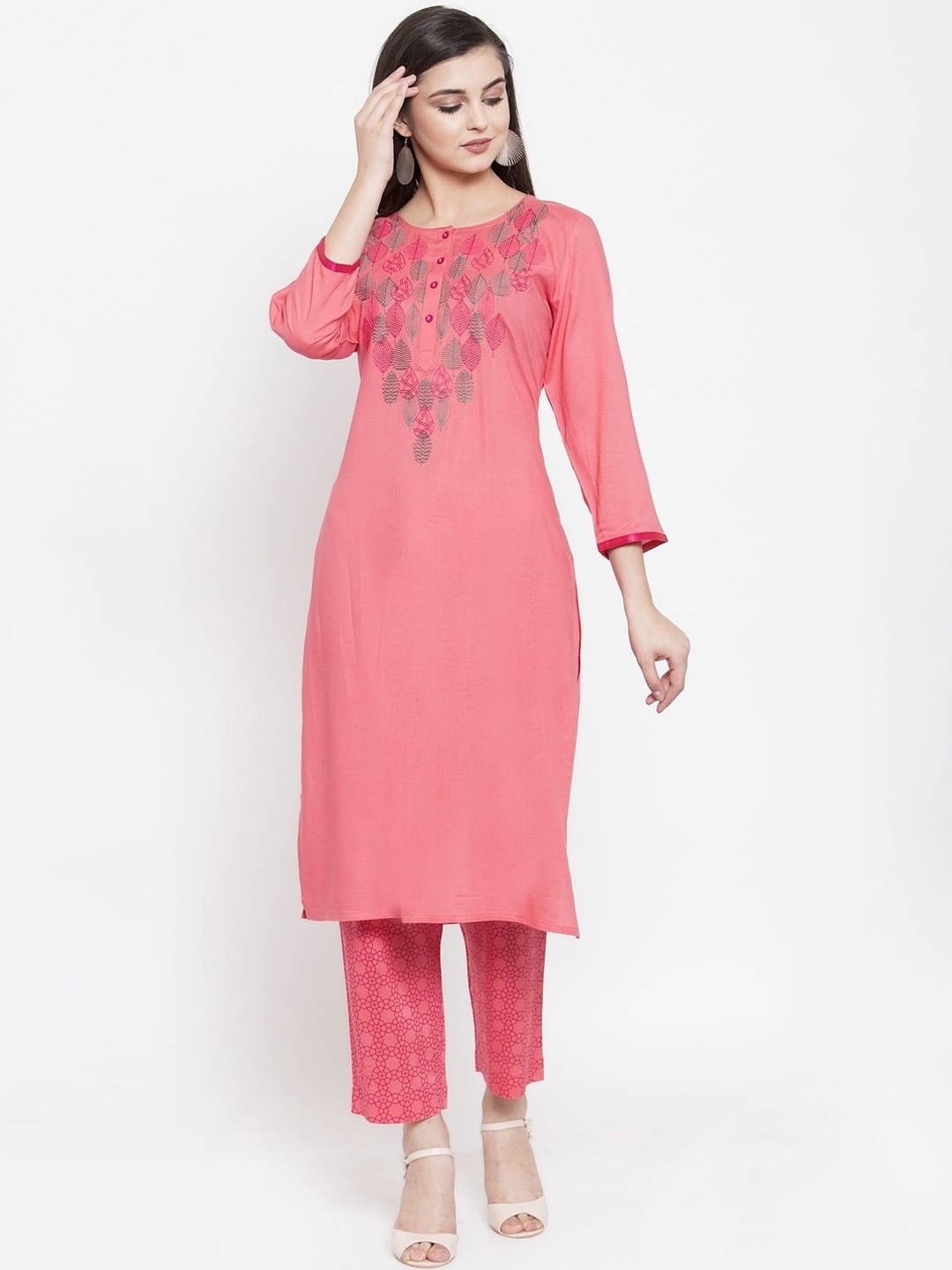 

The Kurta Express Women Pink Yoke Design Kurta with Trousers