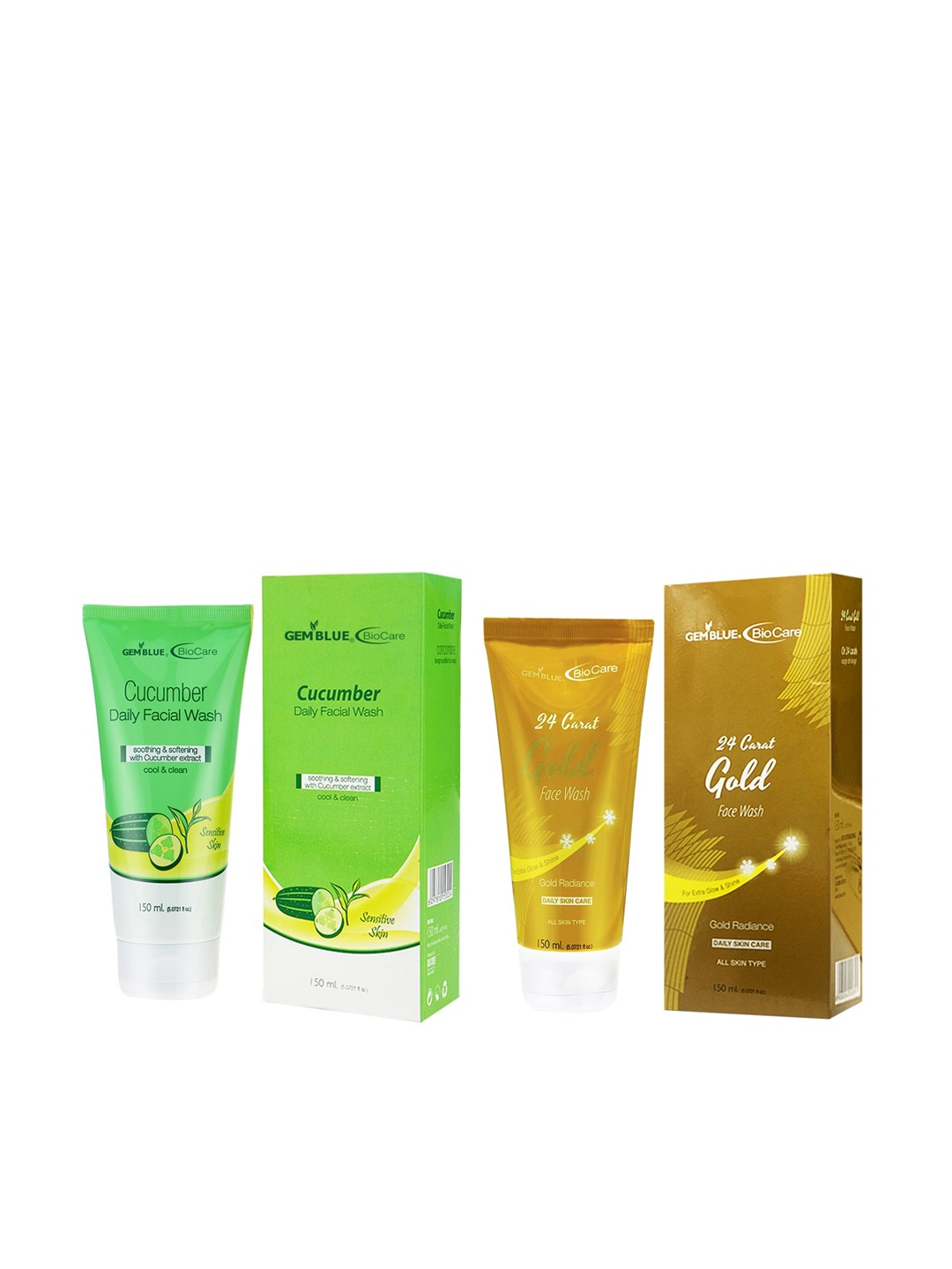 

GEMBLUE BioCare Set of 24 Carat Gold Face Wash & Cucumber Face Wash, Green