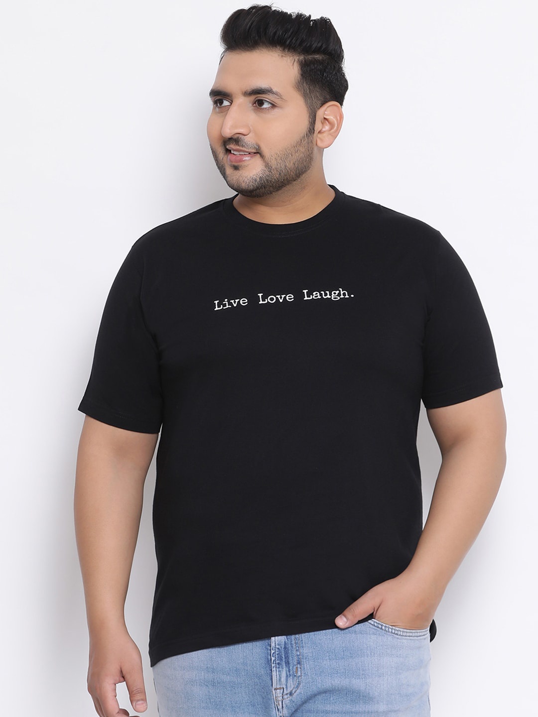 

YOLOCLAN Plus Size Men Black Solid Round Neck T-shirt