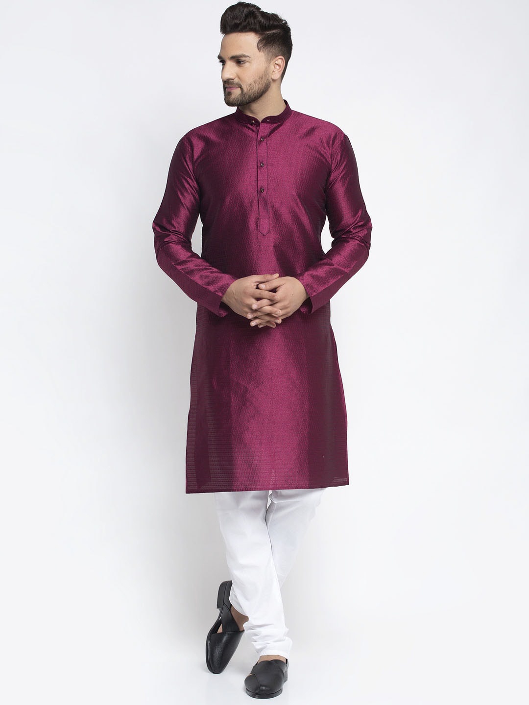 Jompers Men Purple & White Solid Kurta with Churidar
