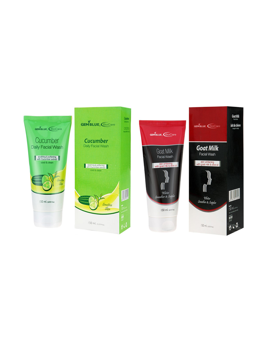 

GEMBLUE BioCare Cucumber Daily Face Wash & Goat Milk Face Wash 150 ml Combo of 2, Green