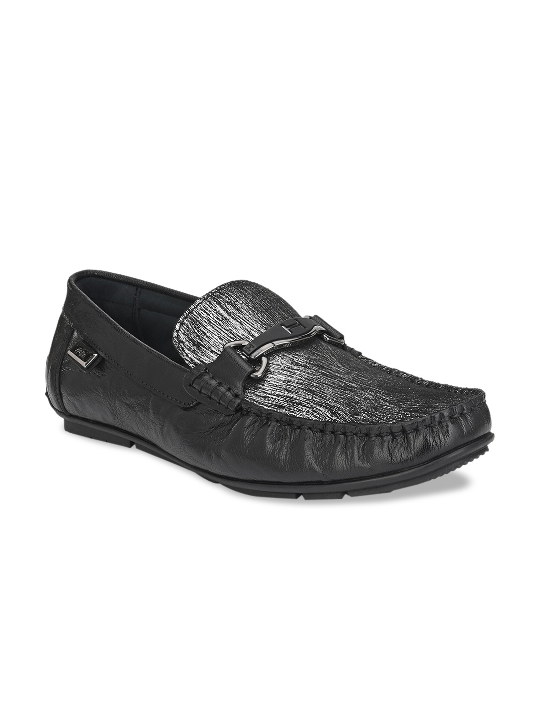 

Hitz Men Black Textured Leather Loafers