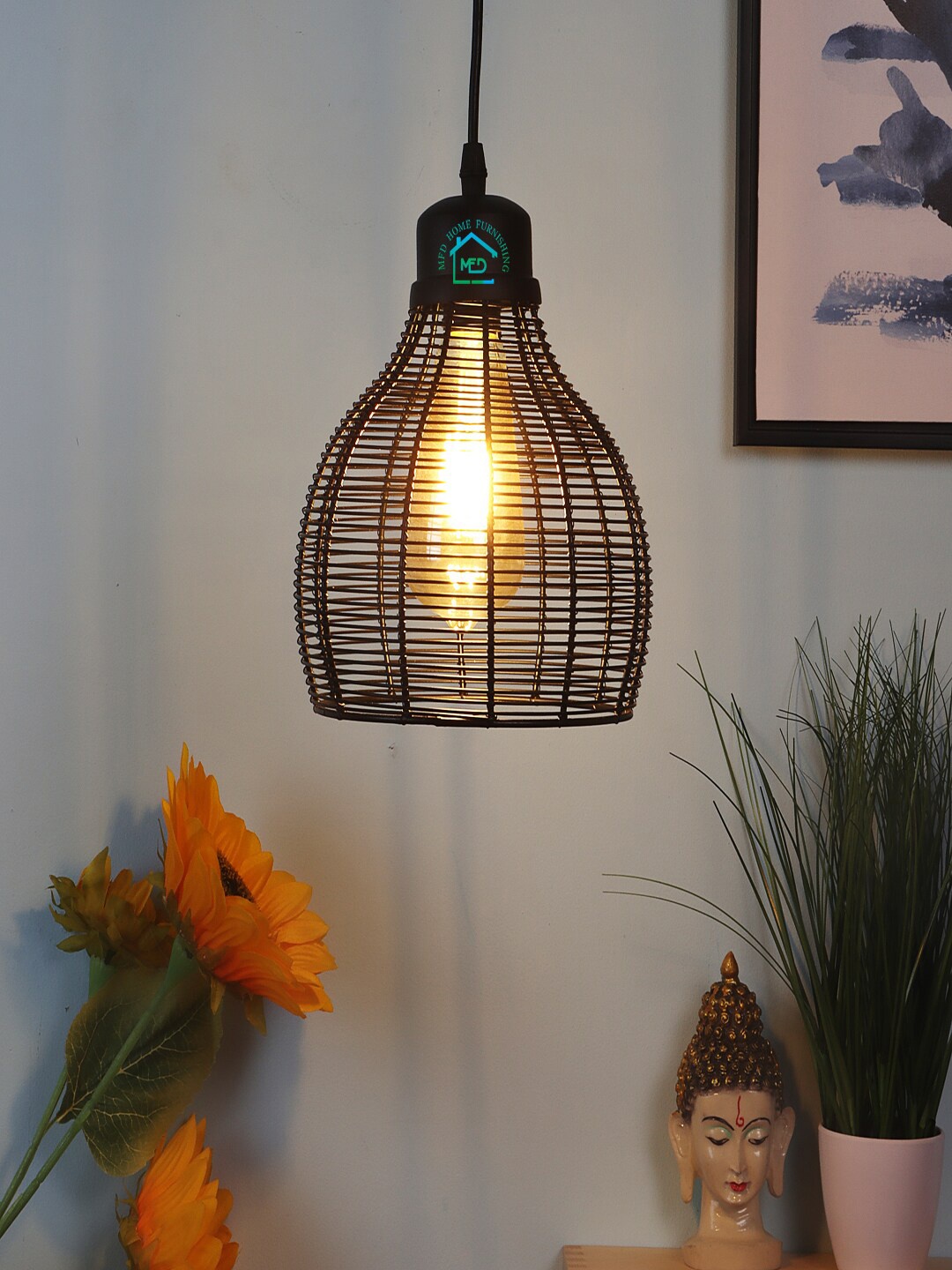 

MFD HOME FURNISHING Black Self Design Traditional Hanging Light